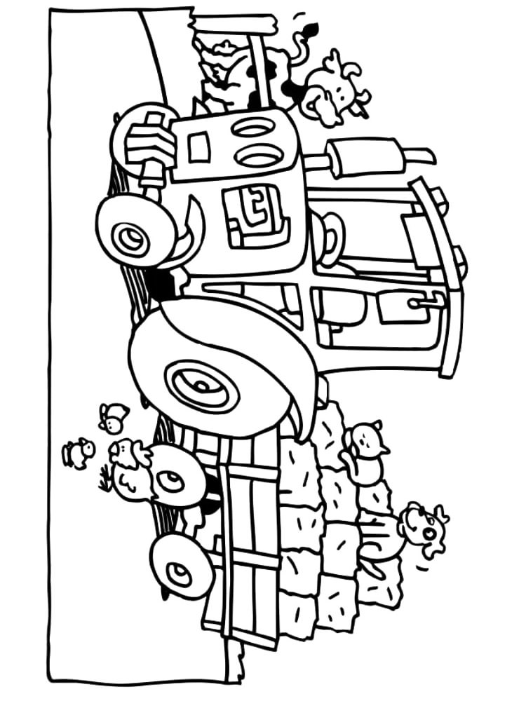 Розмальовки Трактор із причепом - Розмальовки для хлопчиків 